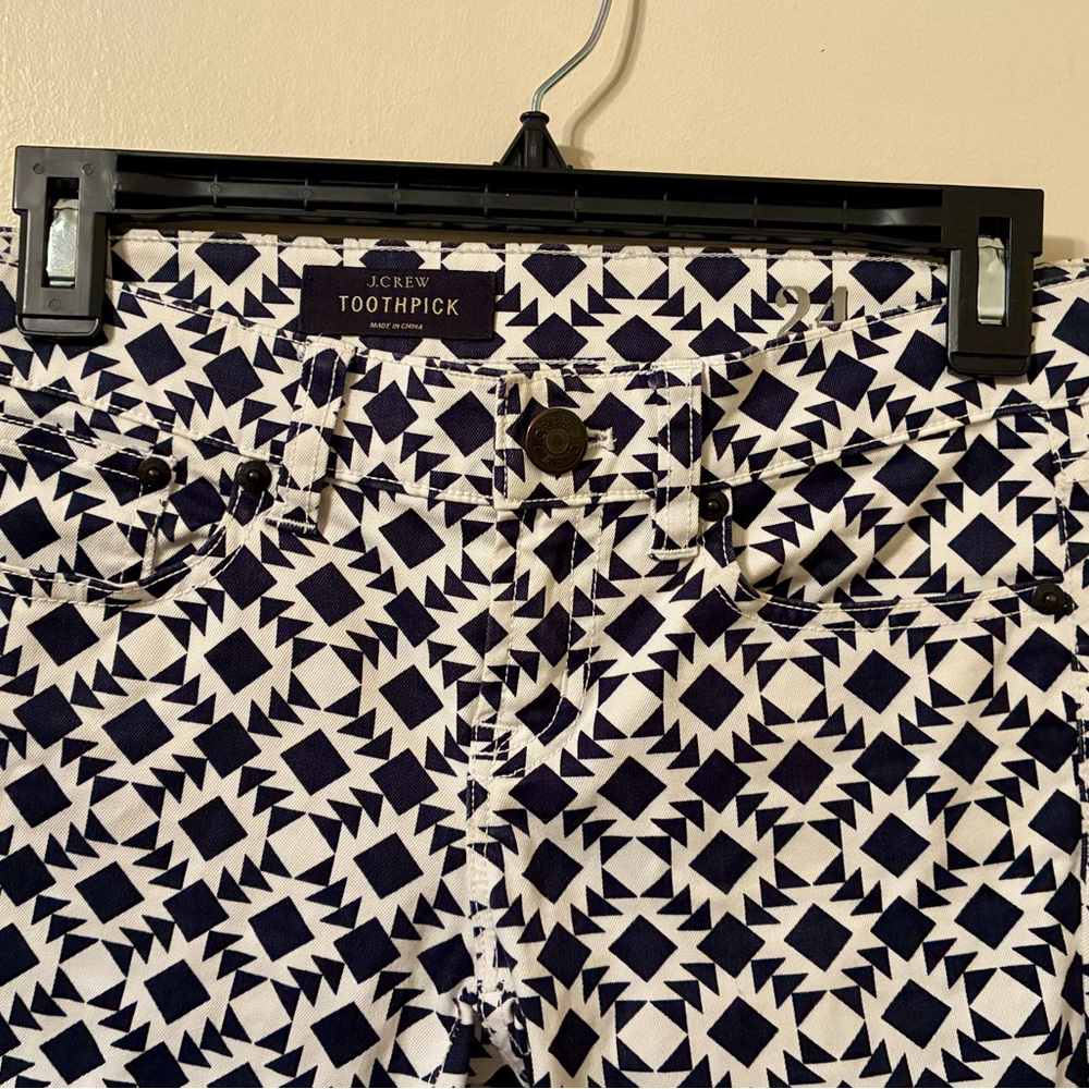 J. Crew Toothpick Ankle Skinny Jeans Navy Cream Geometric Aztec Preppy Money 24 - Picture 4 of 8